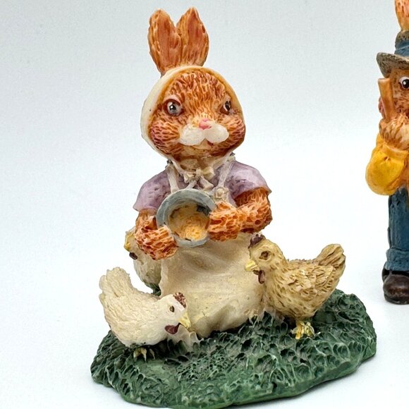 Miniature Vtg Rabbit Bunny Country Farm Easter Vtg THT 1991 Set of 4 Resin - Picture 5 of 13
